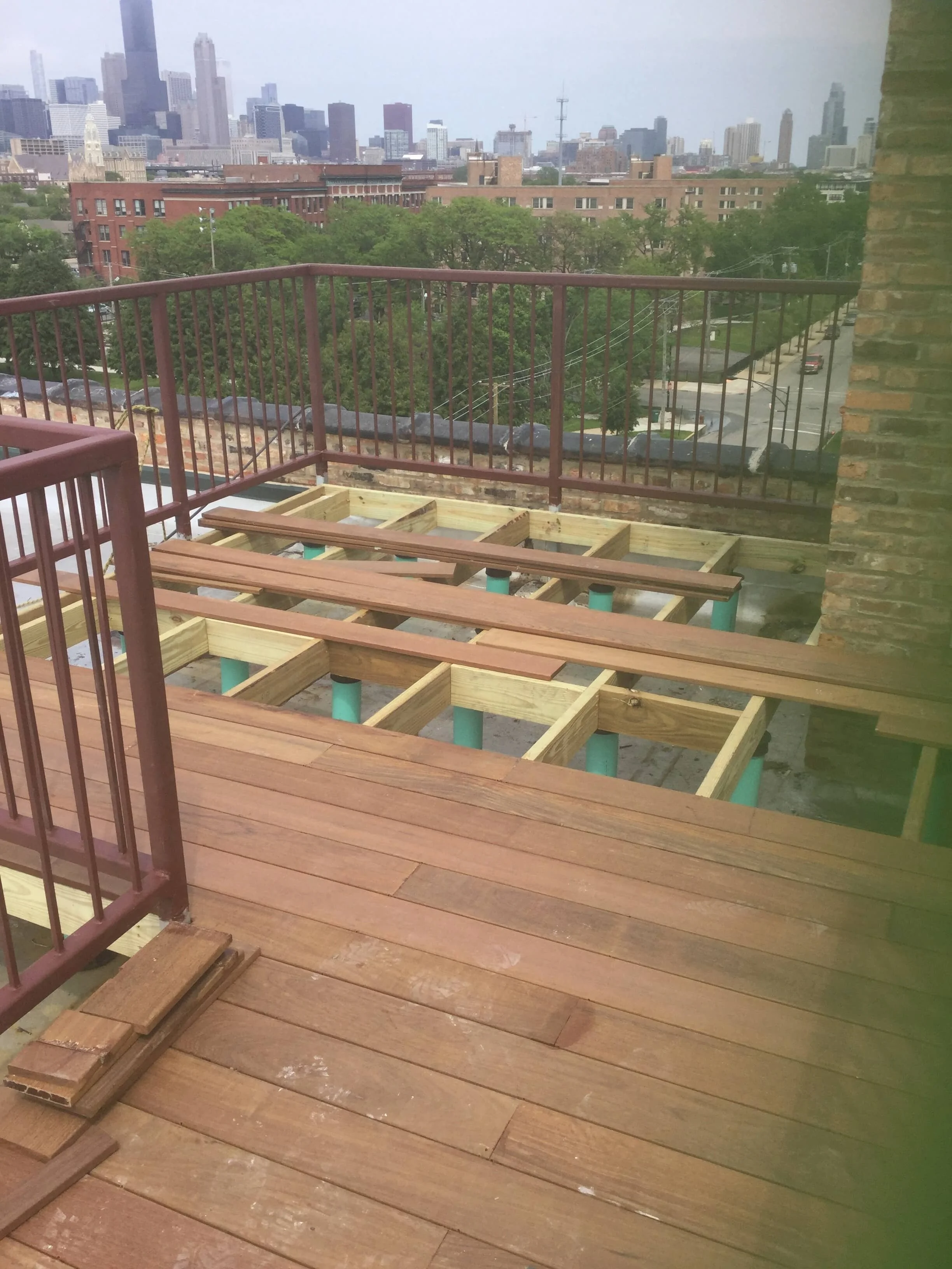 Structural framing detail — Otis rooftop deck Chicago
